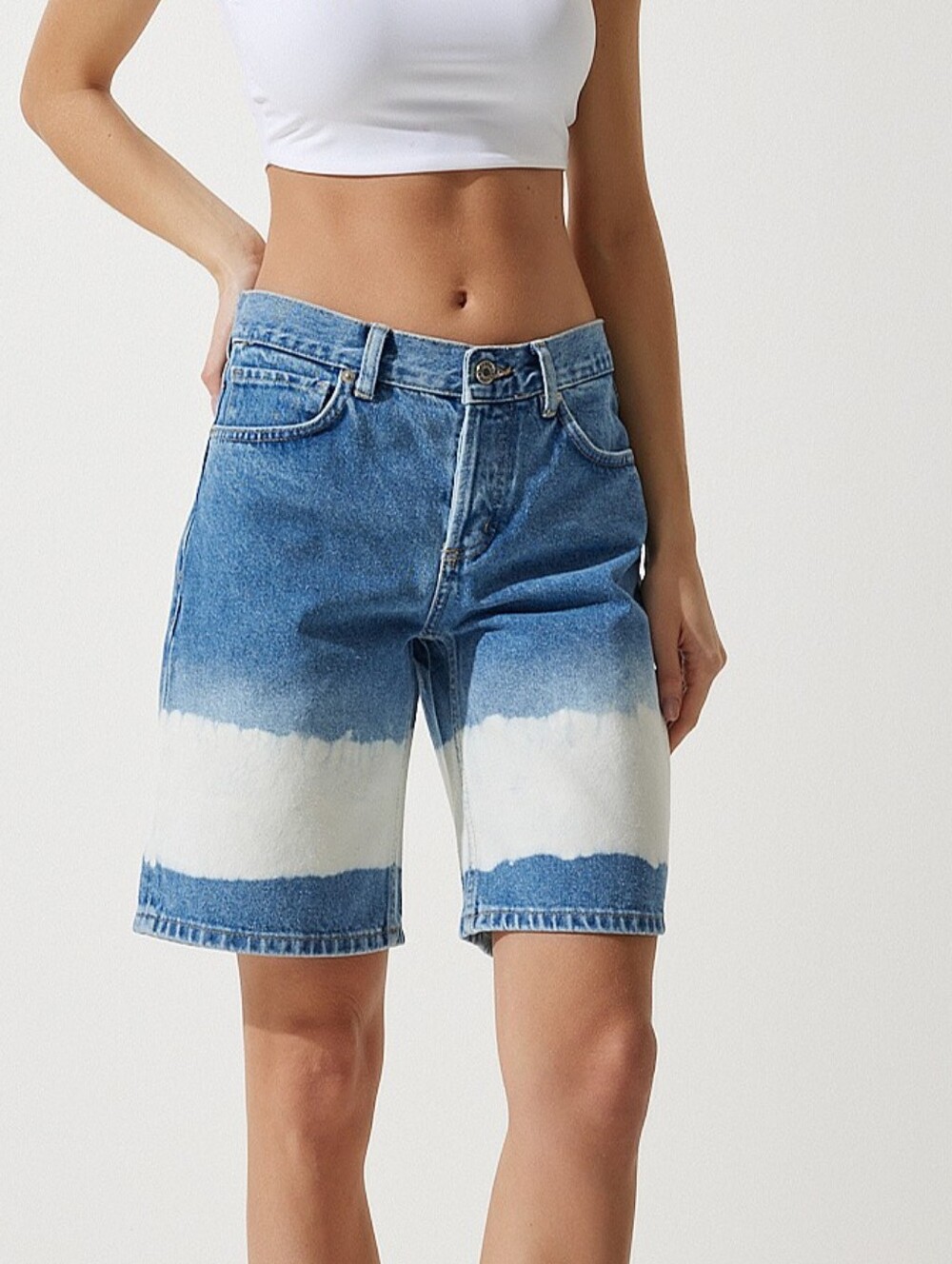 Mango MNG Denim Tie Dye Low Rise Baggy Shorts
